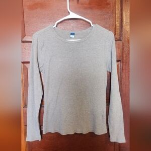 Women's Large Old Navy Classic Ribbed Long-Sleeve Crewneck Top - Gray
